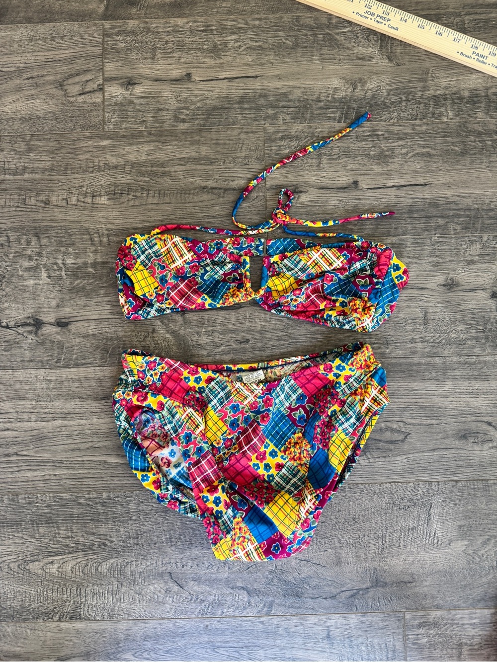 Vintage Colorful Patchwork Two-Piece Swim Set
